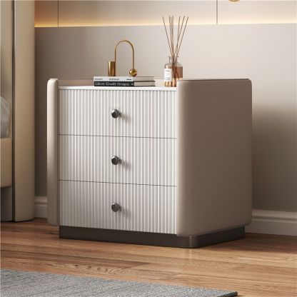 Modern Microfiber Leather 3-Drawer Nightstand