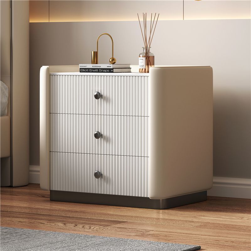 Modern Microfiber Leather 3-Drawer Nightstand
