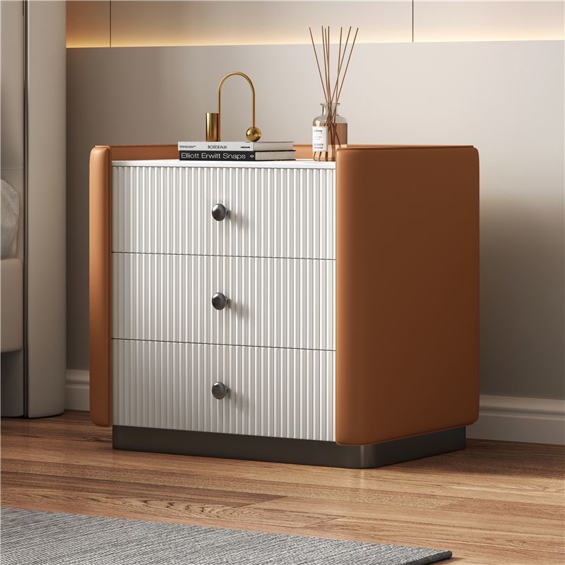 Modern Microfiber Leather 3-Drawer Nightstand