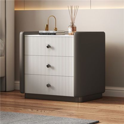 Modern Microfiber Leather 3-Drawer Nightstand