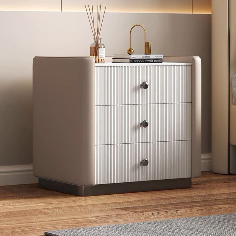 Modern Microfiber Leather 3-Drawer Nightstand