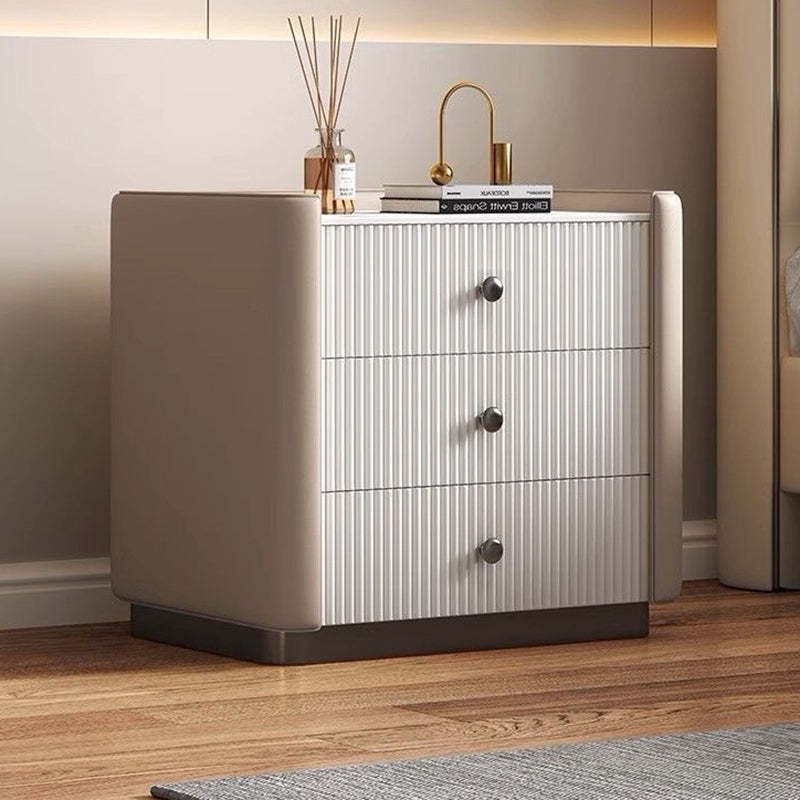 Modern Microfiber Leather 3-Drawer Nightstand