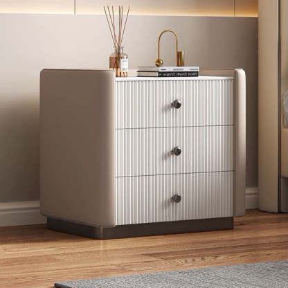 Modern Microfiber Leather 3-Drawer Nightstand