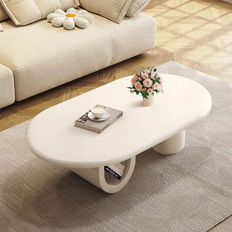 French Oval Engineered Wood Coffee Table with Storage