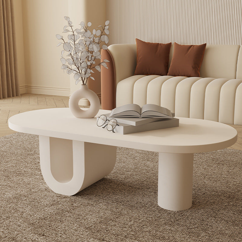 French Oval Engineered Wood Coffee Table with Storage