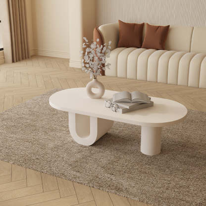French Oval Engineered Wood Coffee Table with Storage