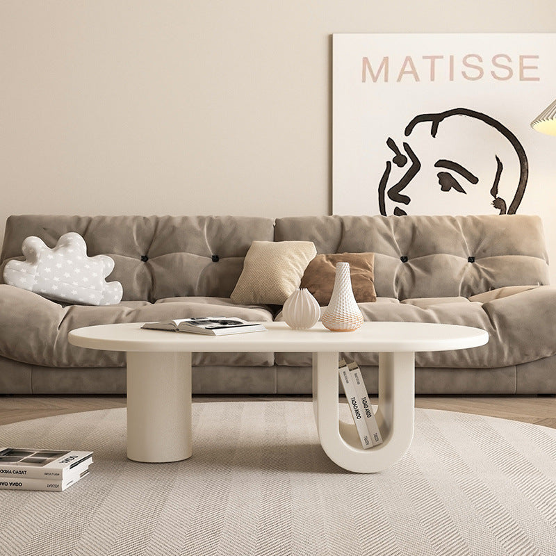 French Oval Engineered Wood Coffee Table with Storage