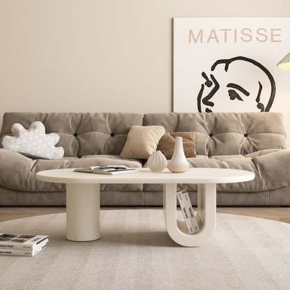French Oval Engineered Wood Coffee Table with Storage