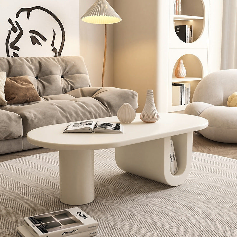 French Oval Engineered Wood Coffee Table with Storage