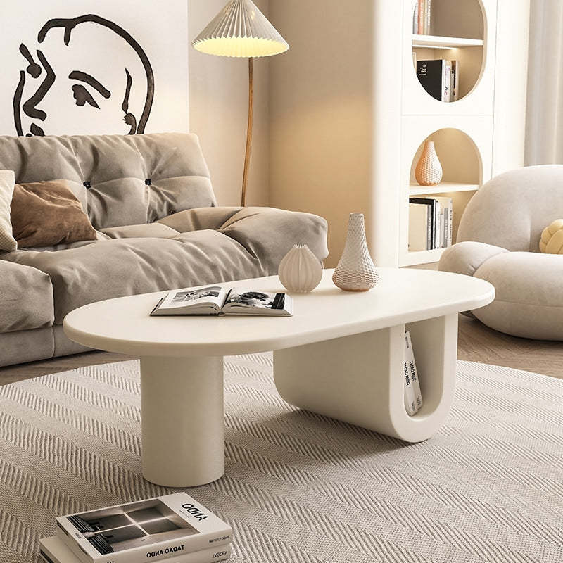 French Oval Engineered Wood Coffee Table with Storage