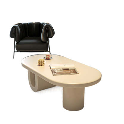 French Oval Engineered Wood Coffee Table with Storage