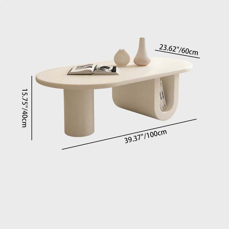 French Oval Engineered Wood Coffee Table with Storage