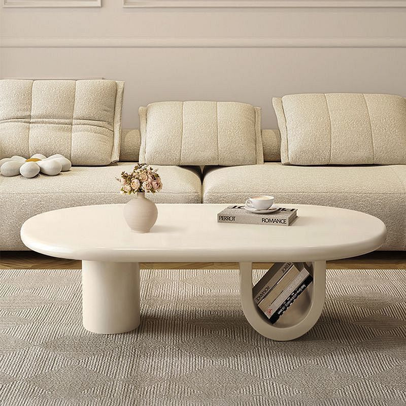 French Oval Engineered Wood Coffee Table with Storage