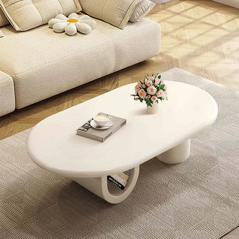 French Oval Engineered Wood Coffee Table with Storage