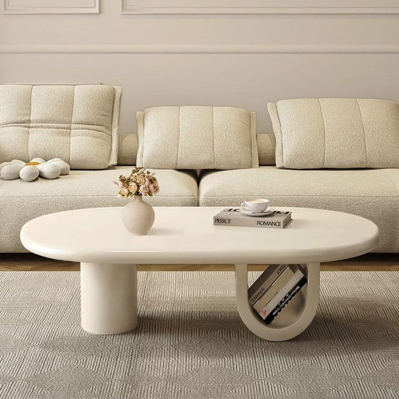 French Oval Engineered Wood Coffee Table with Storage