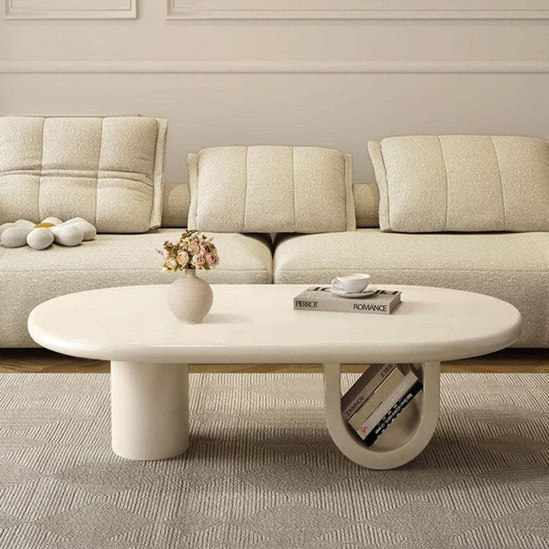 French Oval Engineered Wood Coffee Table with Storage