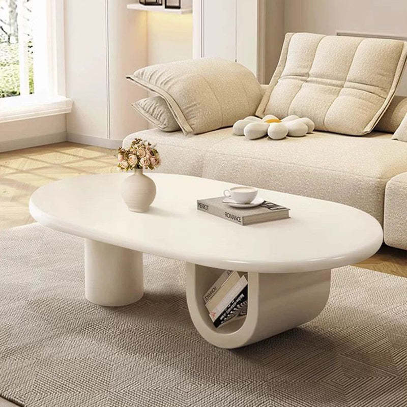 French Oval Engineered Wood Coffee Table with Storage