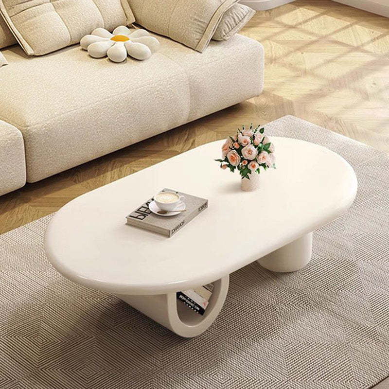 French Oval Engineered Wood Coffee Table with Storage