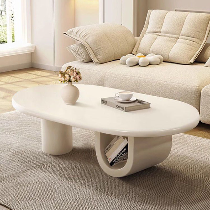 French Oval Engineered Wood Coffee Table with Storage