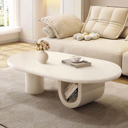 French Oval Engineered Wood Coffee Table with Storage