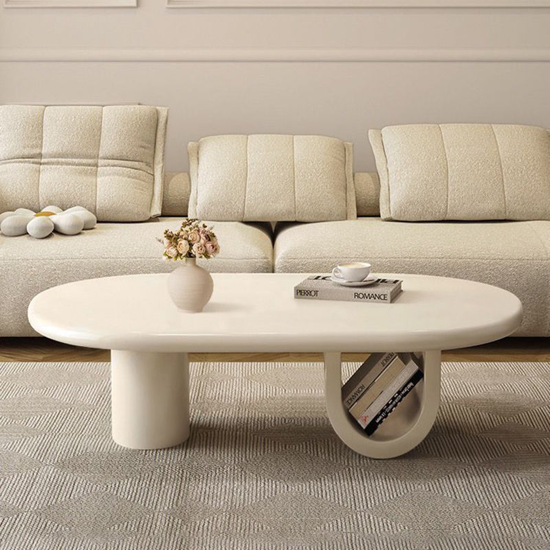 French Oval Engineered Wood Coffee Table with Storage