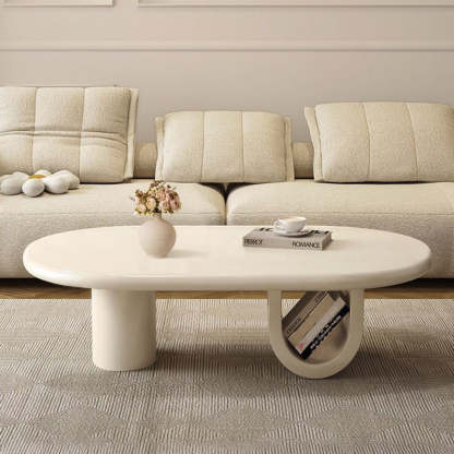 French Oval Engineered Wood Coffee Table with Storage
