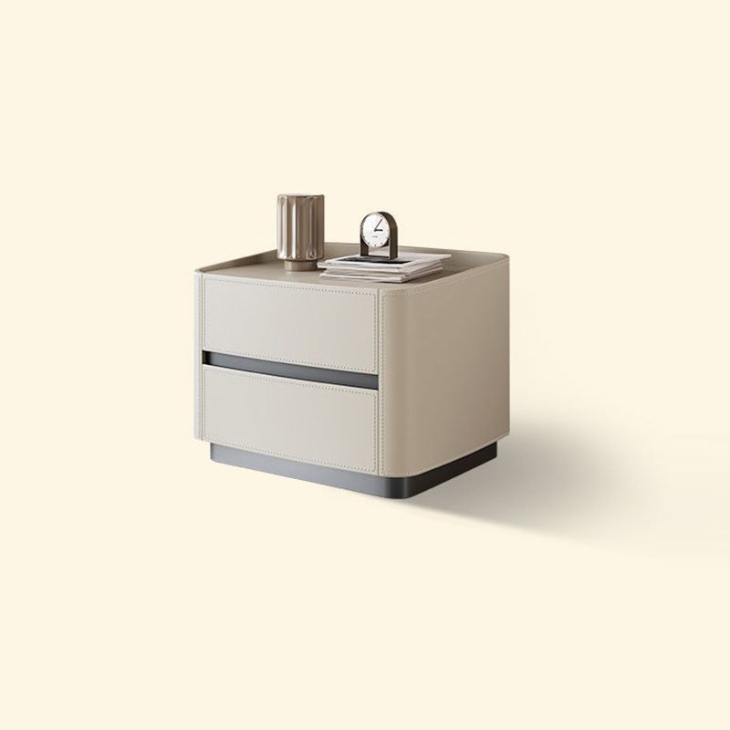 Minimalist Solid Wood Saddle Leather 2-Drawer Nightstand