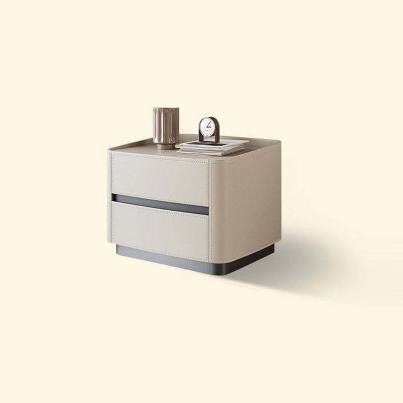 Minimalist Solid Wood Saddle Leather 2-Drawer Nightstand