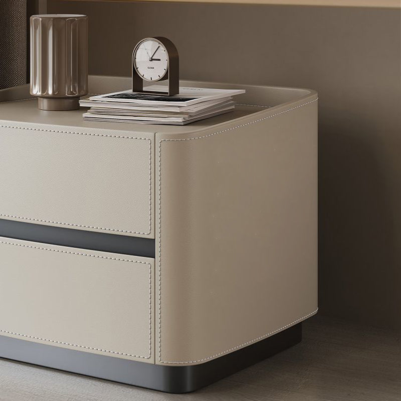 Minimalist Solid Wood Saddle Leather 2-Drawer Nightstand