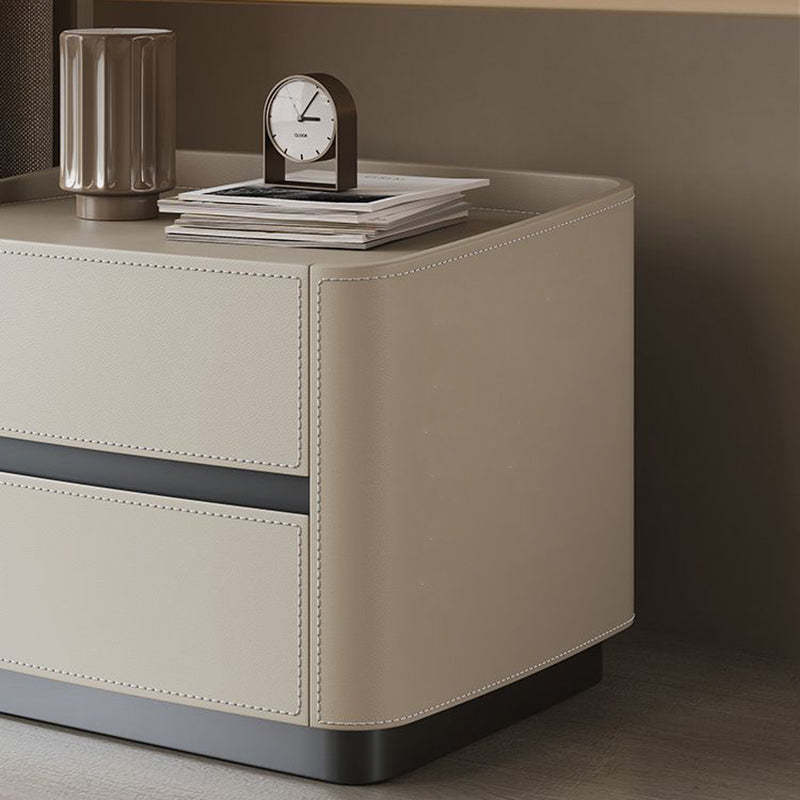 Minimalist Solid Wood Saddle Leather 2-Drawer Nightstand