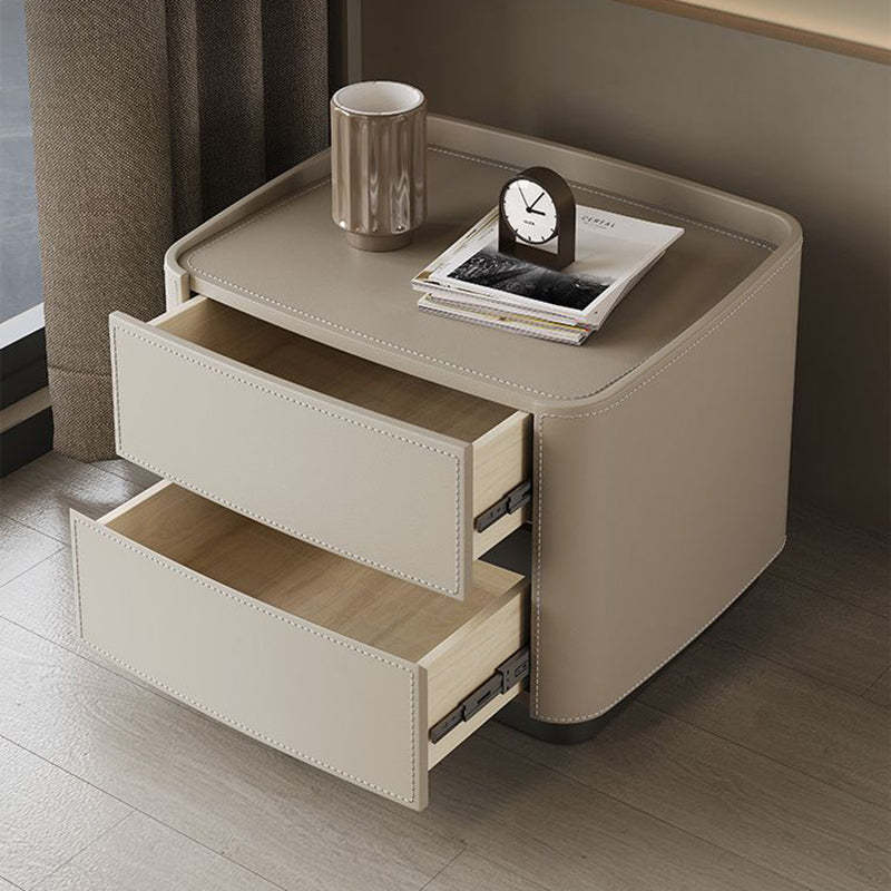 Minimalist Solid Wood Saddle Leather 2-Drawer Nightstand