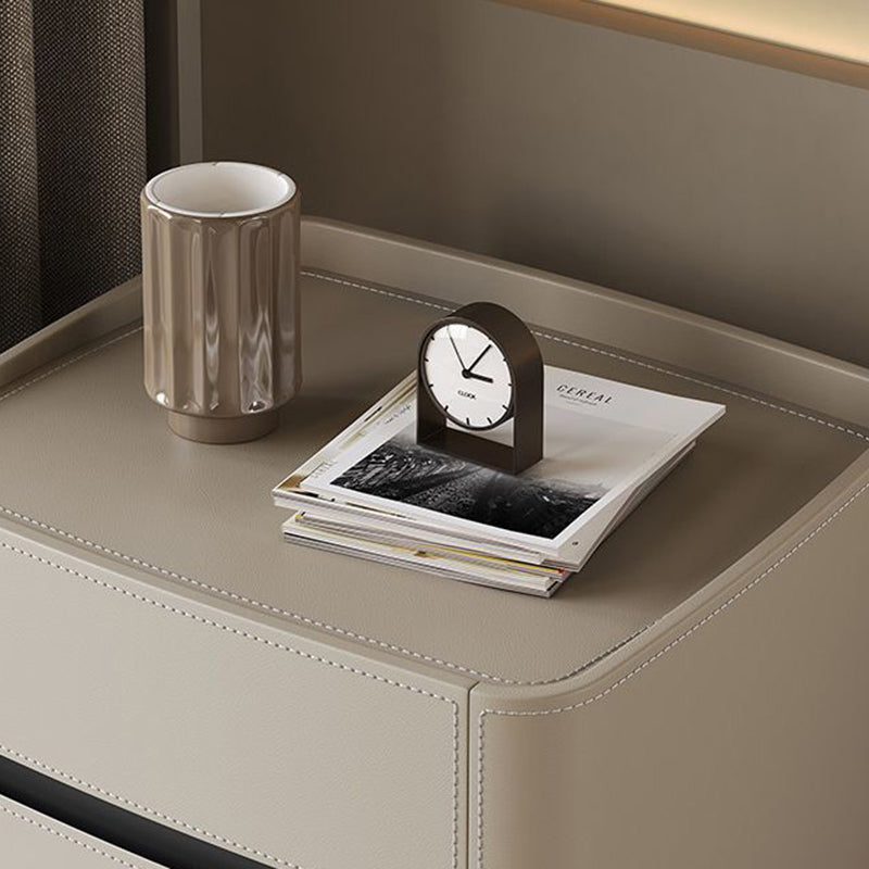 Minimalist Solid Wood Saddle Leather 2-Drawer Nightstand — F