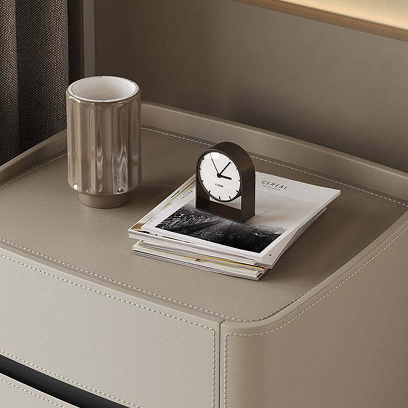 Minimalist Solid Wood Saddle Leather 2-Drawer Nightstand — F