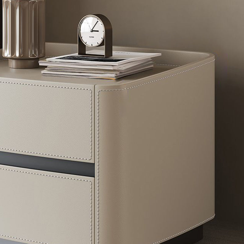 Minimalist Solid Wood Saddle Leather 2-Drawer Nightstand