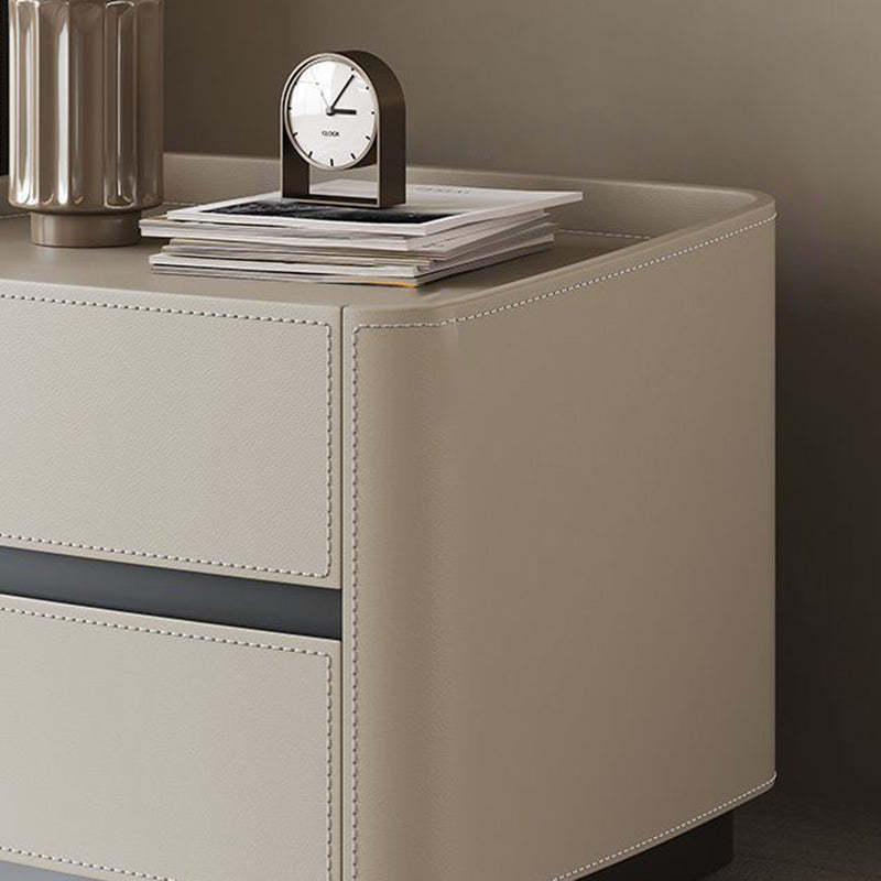 Minimalist Solid Wood Saddle Leather 2-Drawer Nightstand