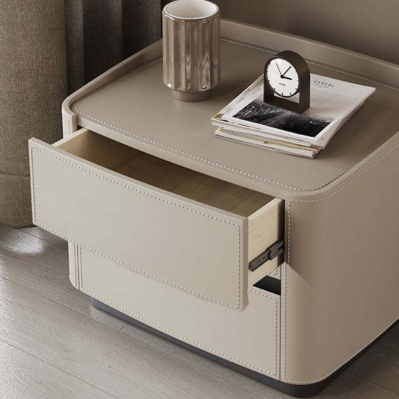 Minimalist Solid Wood Saddle Leather 2-Drawer Nightstand