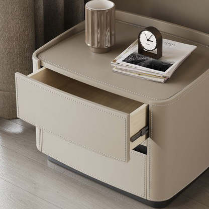 Minimalist Solid Wood Saddle Leather 2-Drawer Nightstand