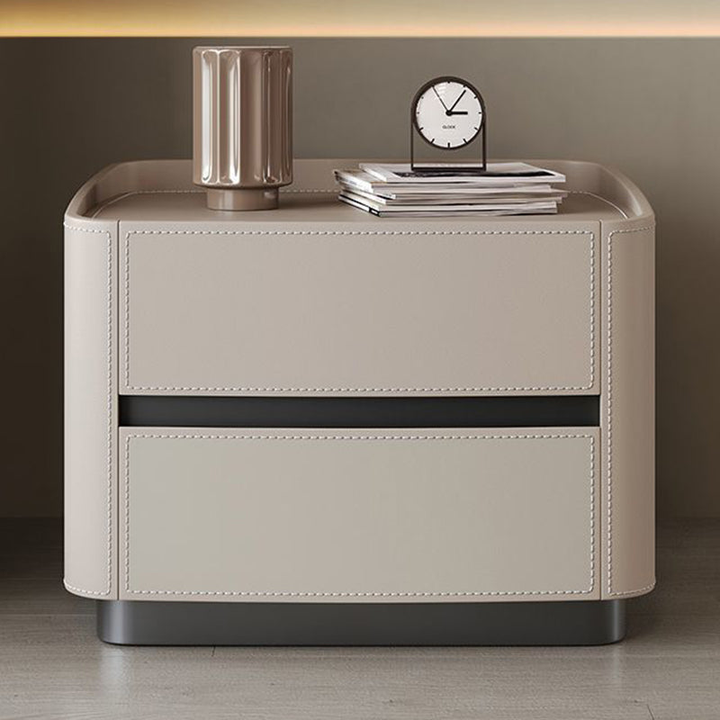 Minimalist Solid Wood Saddle Leather 2-Drawer Nightstand