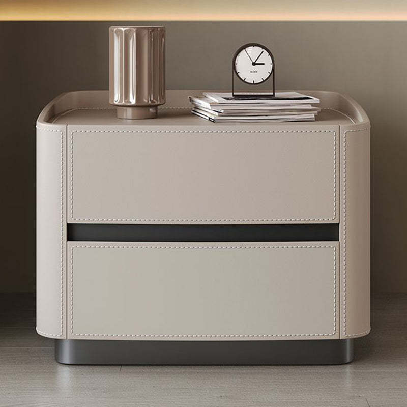 Minimalist Solid Wood Saddle Leather 2-Drawer Nightstand