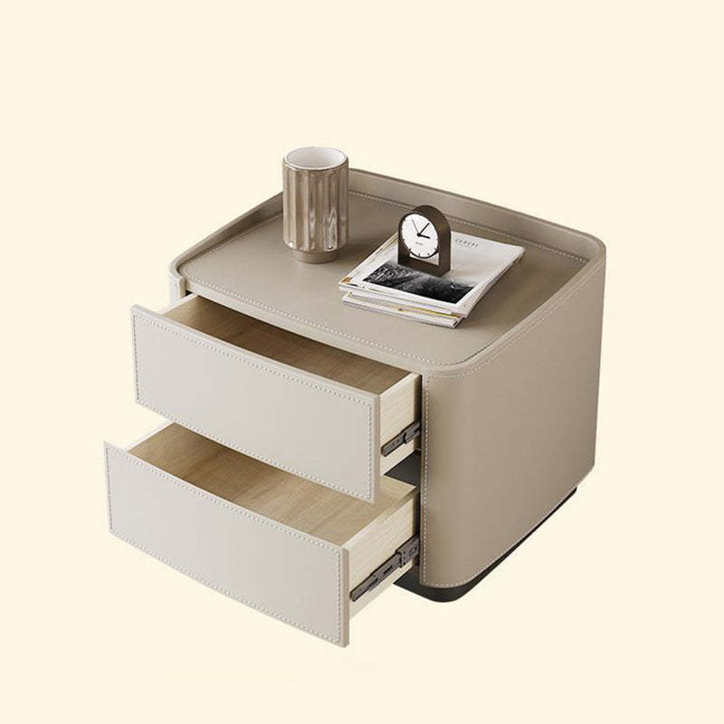 Minimalist Solid Wood Saddle Leather 2-Drawer Nightstand