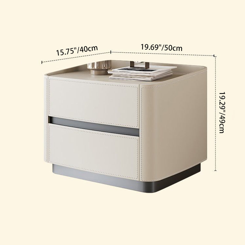 Minimalist Solid Wood Saddle Leather 2-Drawer Nightstand — D