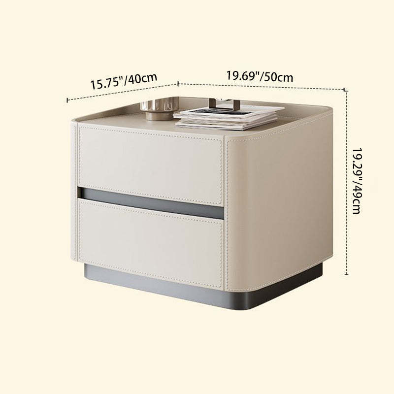 Minimalist Solid Wood Saddle Leather 2-Drawer Nightstand — D