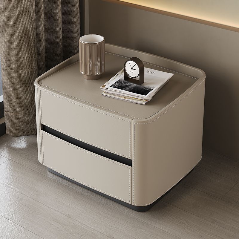 Minimalist Solid Wood Saddle Leather 2-Drawer Nightstand — B