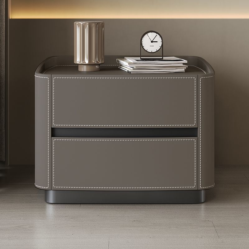 Minimalist Solid Wood Saddle Leather 2-Drawer Nightstand