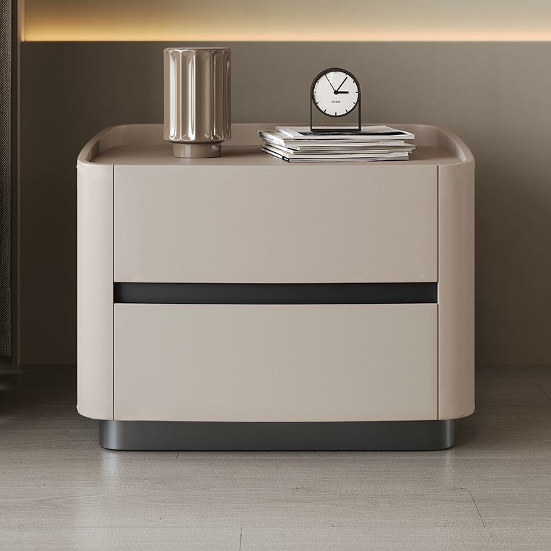 Minimalist Solid Wood Saddle Leather 2-Drawer Nightstand