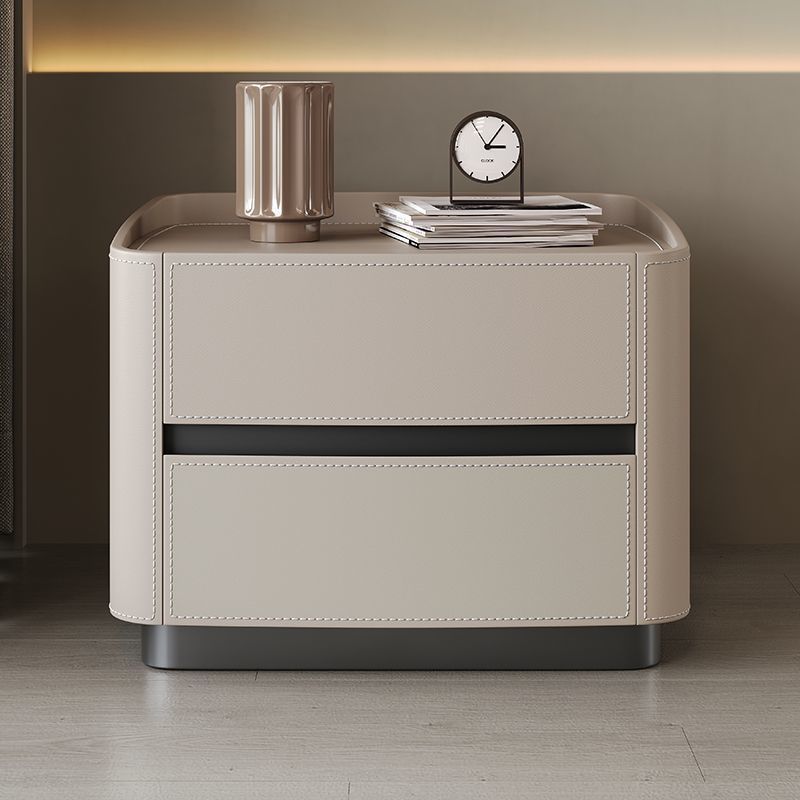 Minimalist 2-drawer solid gray leather nightstands, Lighom — Variant A