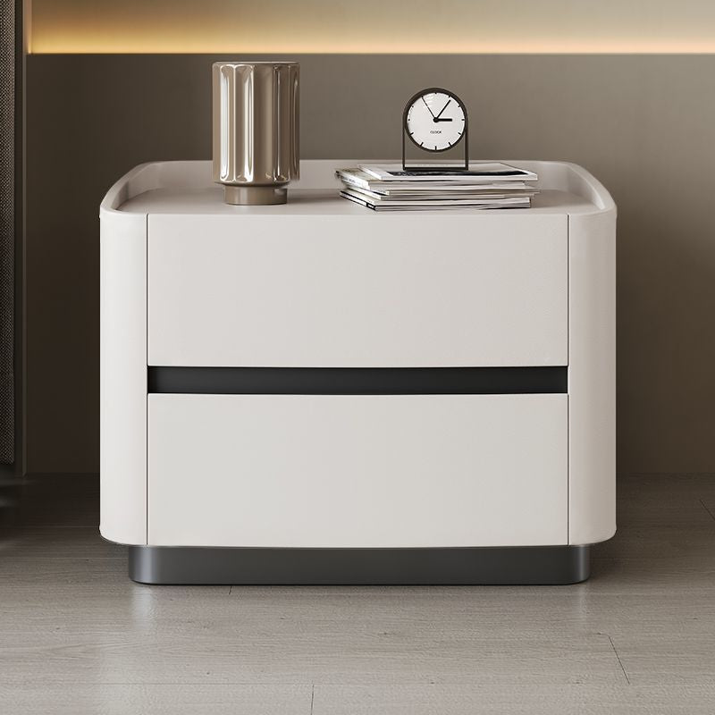 Minimalist Solid Wood Saddle Leather 2-Drawer Nightstand