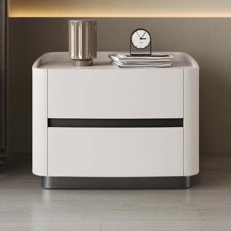 Minimalist Solid Wood Saddle Leather 2-Drawer Nightstand