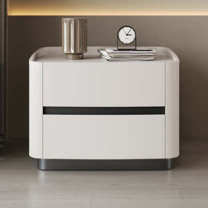 Minimalist Solid Wood Saddle Leather 2-Drawer Nightstand