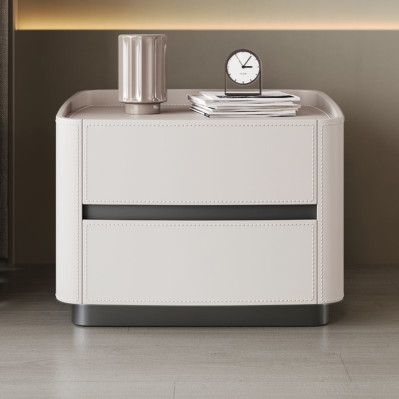 Minimalist Solid Wood Saddle Leather 2-Drawer Nightstand